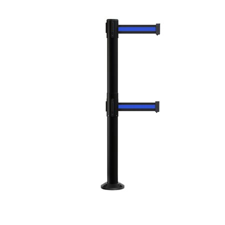 MONTOUR LINE Stanchion Dual Belt Barrier Fixed Base Black Post 11ft.Bk/Bl Belt MX630DF-BK-BBH-110